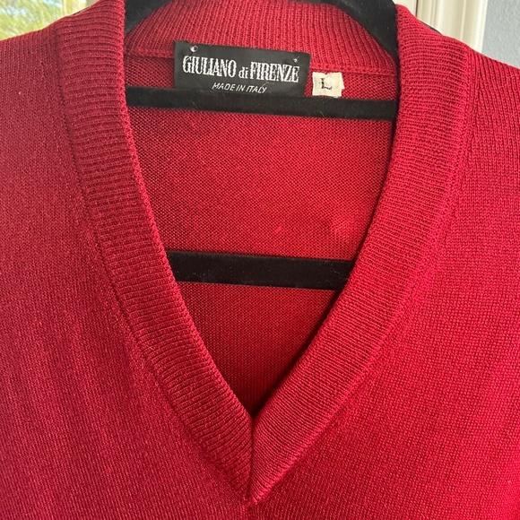 Giuliano di Firenze Made in Italy Fine Knit Wool V Sweater Classic Red Mens L - Picture 2 of 8